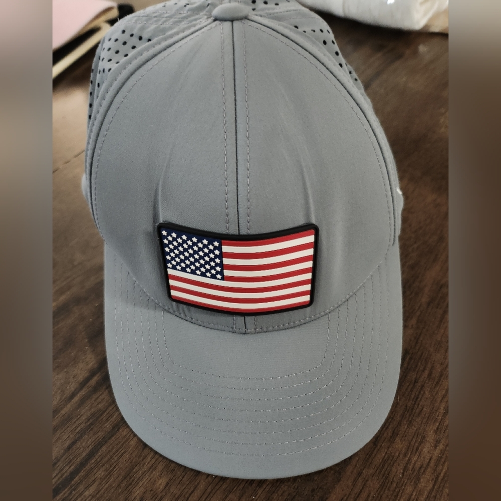 BRANDED BILLS Gray Cap with American Flag Patch